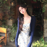 2025 Fashion New Temperament French Sweet Floral Sling Dress Women's Waist Tea Break Skirt