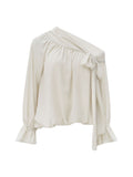 French Irregular Slanted Shoulder Shirt Women's Spring 2026 New Design With Open Shoulder Women's Top