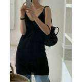 2025 Summer New Temperament Simple Solid V-Neck Knitted Sleeveless Sleeveless Vest Dress 2 Colors