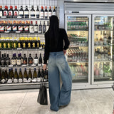 25 Autumn And Winter No Waist Design Sense A Word Korean Loose Broad Leg Trousers Jeans Women Small Fit