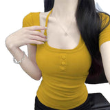 708 # Summer Pure Want To Fake Two Hanging Neck Collar Short-Sleeved T-Shirt Slimming Short-Term Fixed Chest Pads