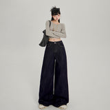 YC&2 Color Retro High-Waisted Broad Leg Pants Dredging Straight Jeans Women & Trousers Lengthened