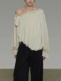 French Irregular Slanted Shoulder Shirt Women's Spring 2026 New Design With Open Shoulder Women's Top