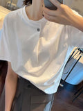 European Goods In The Summer Must Buy A Buckle Design Solid White Short-Sleeved T-Shirt Prints Ins