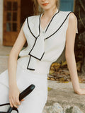Navy Collar Shawl Sleeveless Little Shirt Women 2026 Spring New Design Knitting Shirt
