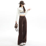 New Dark-Colored Broad-Legged Jeans For Women's Maids Wearing Loose-Fitting Straight Trousers