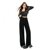 Black High-Waisted With Thin Legs Straight Narrow Version Of Jeans Women Black Nine-Point Black Trousers