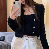 Special Yarn Heavy Industry Lingg Trink Flowers Knitted Shirt Coat + Vest Women Spring And Summer