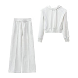 Autumn Sense Sportswear Suit Femininity Loose Fake Two-Piece Hooded Sweater Fashion Broad Leg Pants Two Sets