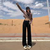Early Autumn Straight Trousers Jeans Women's Elastic High Waist Thin Fashion Water Wash Black Smoke Tube Trousers Slim Splendlish Spandex