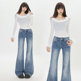 Micro-Tugging Cowboy Loose Trousers Trend Autumn And Winter New Daily Niche 2025 Retro Blue Mop