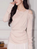 Pink Collar Folded Long-Sleeved T-Shirt Girl 2025 New Pure-Willed Temperament Top