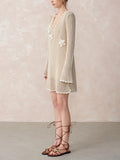 French Hollow U Tie Lace Crochet Crochet Flower Long-Sleeved Dress