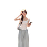 Summer Baihike Artifact 2026 Korean Retro Square Tie With White T-Shirt Repair Slim Lazy Casual Blouse
