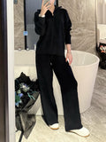 Waffle Knitted Trousers Spring And Autumn New Loose Leisure Lazy Elastic Tight Waist Broad Leg Trousers