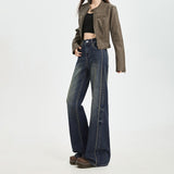 Reliable Embroidered Micro-Tpeaker Jeans Women Loose Not To Put Legs Retro Flared Trousers Thin Trousers