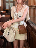 Offer On The Day Of Rest White V-Neck Bow Repair Shirt & Sesame Skirt Short-Sleeved Top