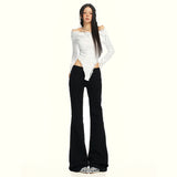 Autumn New Female Black Low-Rise Babes Low-Rise Modified Leg Type Thin Water Wash Small Trumpet Cowboy