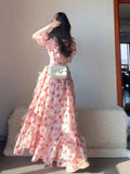 French Sweet Floral And Shoulder-Collared Dress Women's Summer 2025 New Gentle Temperament In The Long Princess Dress