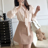 Zhiyuan Sister V Collar Pressure Folded Long Sleeve Chiffon Shirt Women's Autumn Thin Loose Tops Appear High Commuter Lantern Sleeves
