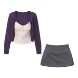 Sweet And Spicy Slender Sling Vest + Purple Knitted Cardigan 2026 Spring And Summer New Repair Short External Set