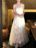 Light Luxury Net Yarn Sleeveless Three-Dimensional Flower Dress Or Blouse Half Dress Set