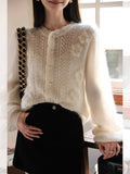 Apricot Rain Horse Sea Wool Three-Dimensional Hand-Coaled Collar Sweater Jacket Autumn