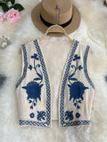 Small-Sized Retro National Style Embroidered Cardigan Vest Women's Summer New Fashion Full Of Sleeveless Vests Shoulder