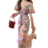 2025 Summer French Retro Lotus Loaf Cloak Fog Rose-Colored Romantic Waist Show Thin Fairy Fluttering Flower Skirt