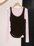 Small Unique Impact Color Two Sets Of Long-Sleeved T-Shirt Women Early Autumn New Thin Collection Waist Thin Inside The Bottom Top