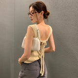 Korean Chic Summer New Det-Backbanded Strap Design Temperament With Sleeveless Vest Knitted Shirt 4 Colors