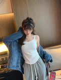 1017# Autumn New Cotton White Small Sling With Chest Cushion Integrated Design Sense Vest In The Bottom Of The Women