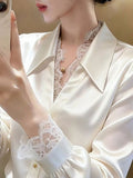 This Year's Popular High-End Exquisite Lace Splicing Shirt Alone Special To Beautiful Rice White Denight Shirt Women Spring