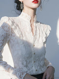 Spring 2025 New French Temperament Blouse Light Luxury High Sense Unique Beautiful Super-Looking White Lace Shirt