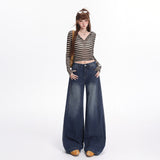 2026 Vintage Blue Bamboo Festival Straight Jeans Women's Design Sense Of The New Narrow Version Of Broad-Legged Thin Drag Pants