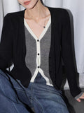 Korean Early Autumn Wear And Niche Design Alone To Super-Good-Looking High-Grade Brown Fake Two Knitted Tops