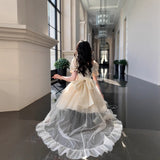 2025 New Half-Love Words Big Bow Princess Dress Flower Ponbilling Shiny Tail Dress Birthday Dress