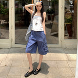Vintage | French Blue | Big Pocket Loose Cowboy Five Division Of Labor Pants Girl Yichun