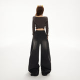 YC&2 Color Retro High-Waisted Broad Leg Trousers Ins Hanging Autumn And Winter Straight Jeans Women's Trousers