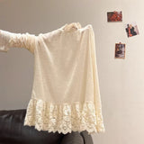 Small Fragrant Lace Splicing Lace Under The Hem To Put On The Women's Winter Apricot Half-High Collar Long Sleeves To Play The Bottom Shirt