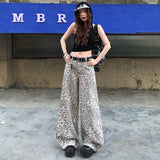 2026 Spring Dress New Casual Pants Wide Leg Trousers Leopard Straight Trousers Women's Jeans Light Gray Leopard Trousers