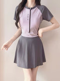 2026 New Women's Thin Belly-Covered Skirt Simple Half-Sleeved Small Breast Gathering Soaking Hot Spring Swimsuit