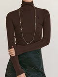 Full Wool Yarn Seamless One High-Collar Slimming Knitted Shirt Woman