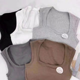 301# Summer New With Chest Cushion Square Collar Wide Shoulder Vest Women Wear Sexy Inside Hottie Breast