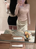 Owner Recommended / 100 Full Wool Sweater V-Neck Knitted Shirt With A Woman Pink Top