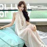 Holiday Style Dress Female High-End Temperament Famous Birthday Banquet Dress Heavy Industry Ribbon Lace Chiffon Dress