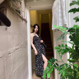 Black Broken Flower Dress Women 2026 Summer Slim Suspension Dress Temperament Tea Dress French Dress