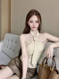 Summer Pure Hottie Heavy Nail Bead Tie Sexy Thoracic Top Design Small Sling Belt Vest Female Wear