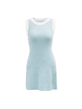 Blue And White Crash Linen Hollow Belt Yarn Muscle Apparent Thin Straight Barrel Thin Knit Dress Woman Summer