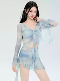2026 New Swimsuit Women's Split Skirt Hoodie Conservative Long-Sleeved Sunscreen Movement Four-Piece Thin Belly Spa